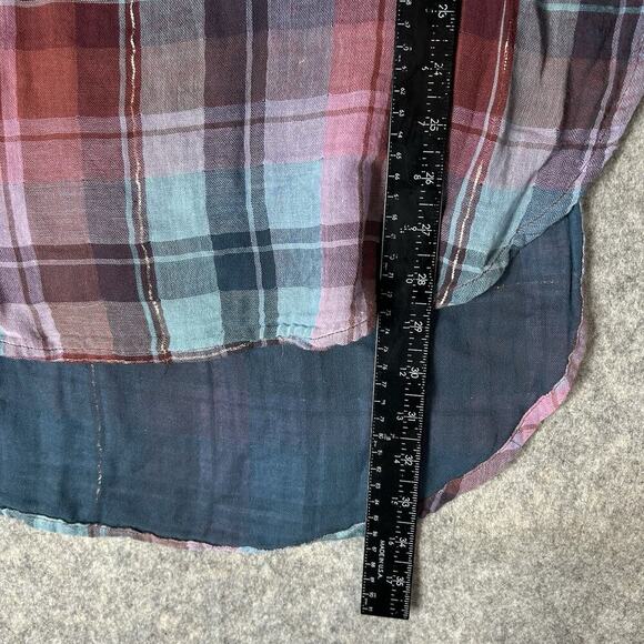 Anthropologie Akemi + Kin Tunic Top Womens Medium Plaid Gauze Cap Sleeve Flaws - Picture 4 of 12